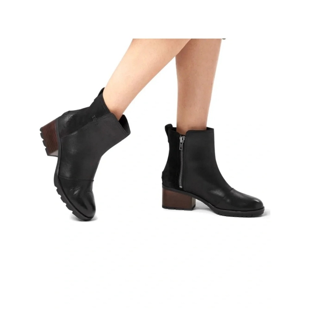 Sorel Cate Waterproof Bootie Ankle Boots 6.5 Black Leather/Suede Fall Winter